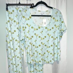 PJ SALVAGE Women XL Pajama Set Margarita Drinks Lime Striped Super Soft NWT TALL